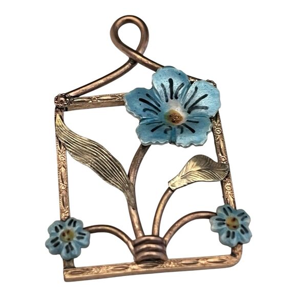 Vintage Gold Filled Pendant Floral Enamel Art Nouveau 7S - Picture 2 of 5